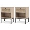 Rattan Nightstand Boho End Table with Rattan Drawer and Open Shelf Set of 2-Oak